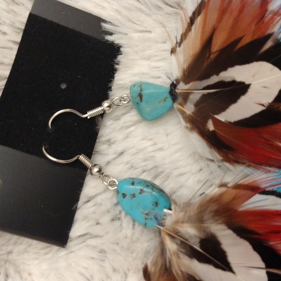 Feather earrings with authentic turquoise - Picture 6 of 7